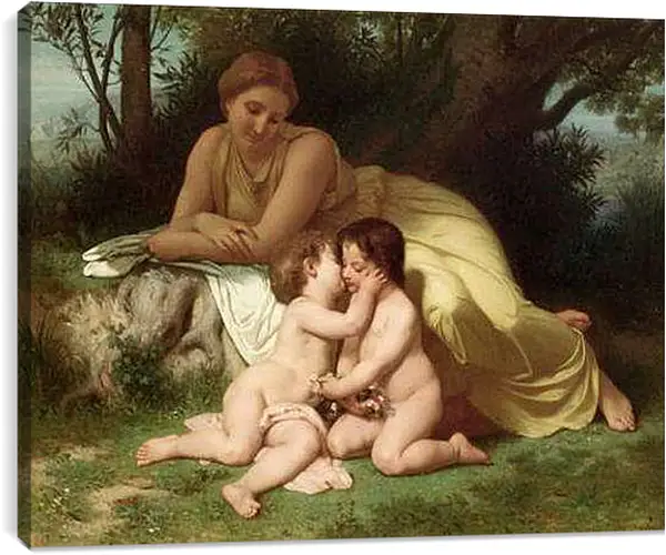 Постер на подрамнике - Jeune Femme Contemplant Deux Enfants Qui Sembrassent. Адольф Вильям Бугро