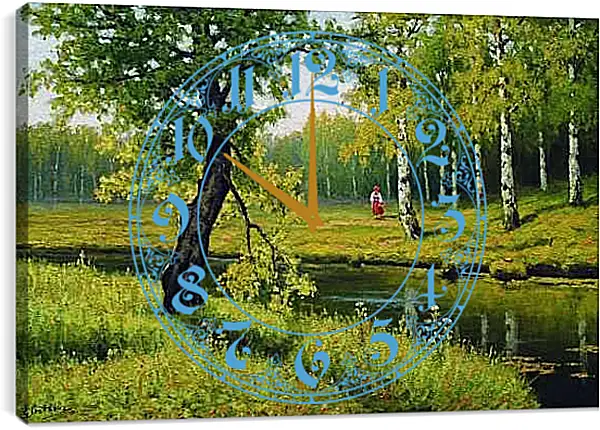 Часы картина - Летний пейзаж с девочкой. Ефим Волков