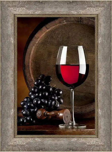Картина в раме - Виноград и бокал вина. Винная Гармония.