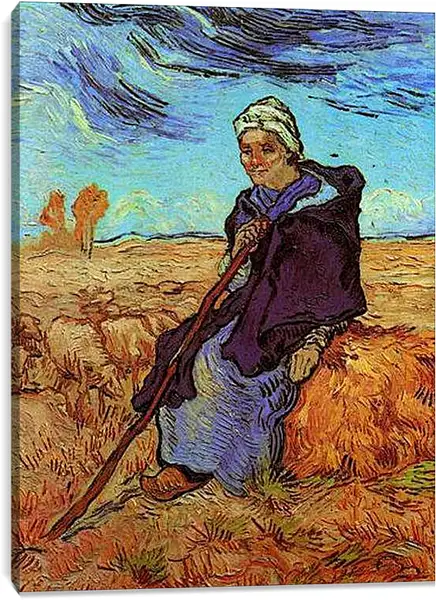 Постер на подрамнике - Shepherdess, The after Millet. Винсент Ван Гог