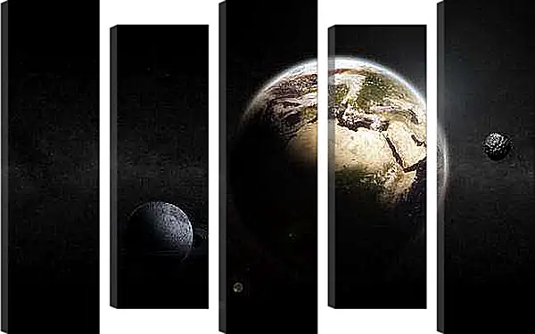 Модульная картина - Планета земля на темном фоне