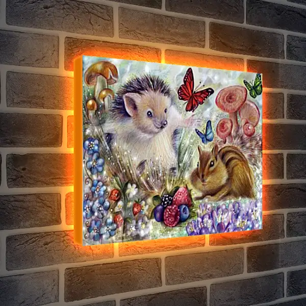 Лайтбокс световая панель - Еж, барсук и бабочки