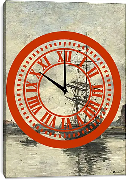Часы картина - the boat on the river Current. Эжен Буден