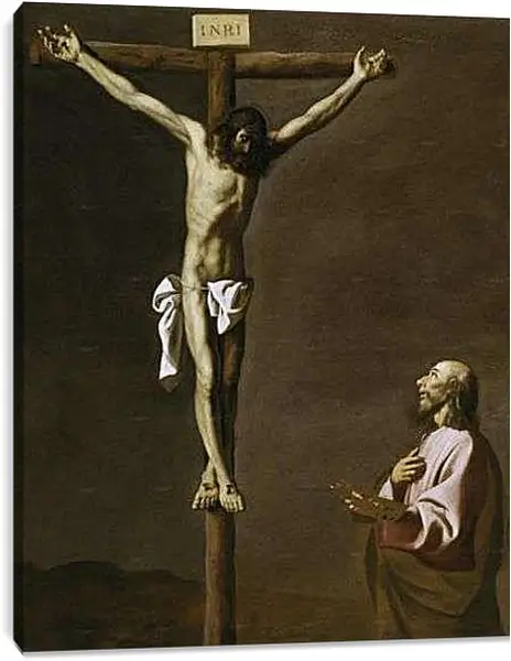 Постер на подрамнике - Saint Luke as a painter,before christ on the Cross. Святой Лука перед Распятым Христом. Франсиско де Сурбаран