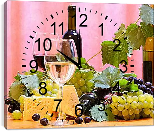 Часы картина - Виноград, сыр и вино. Изобилие вкуса.
