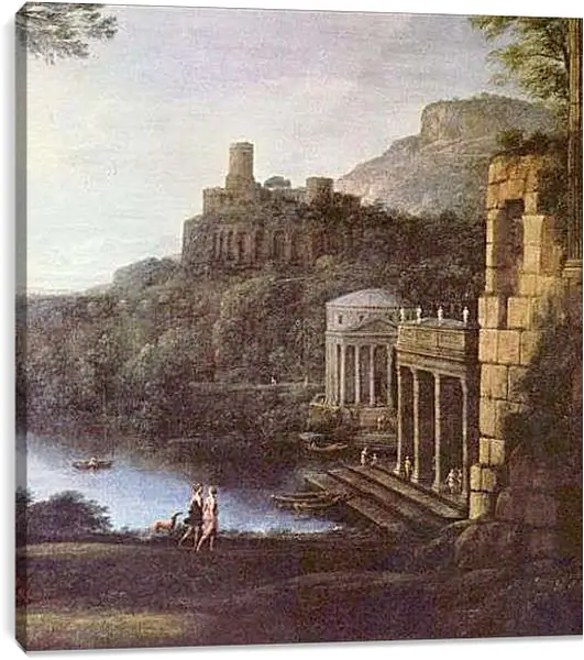 Постер на подрамнике - Пейзаж с нимфой Эгерией и царем Нумой. Лоррен Клод