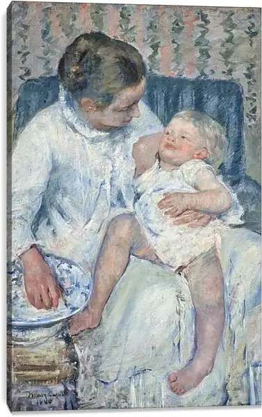 Постер на подрамнике - Mother About to Wash Her Sleepy Child. Кэссетт (Кассатт) Мэри Стивенсон