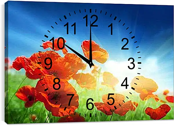Часы картина - Маки в лучах восходящего солнца