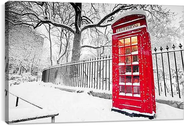Постер на подрамнике - Красная телефонная будка