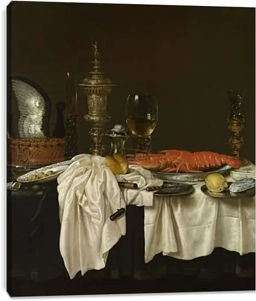 Постер на подрамнике - Still Life with a Lobster. Завтрак с раком. Виллем Клас Хеда