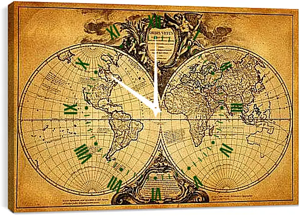 Часы картина - Старая карта мира