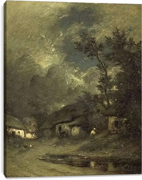 Постер на подрамнике - Деревня ночью. Жюль Дюпре