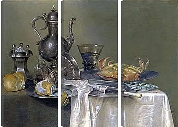 Модульная картина - Натюрморт с оловянным и серебрянным сосудами и крабом. Виллем Клас Хеда