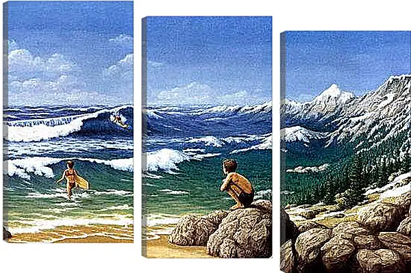 Модульная картина - Иллюзия. Горы из моря