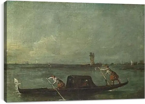 Постер на подрамнике - A Gondola on the Lagoon near Mestre. Франческо Гварди