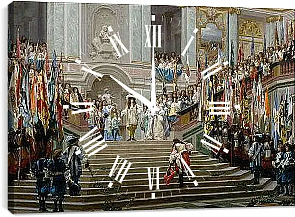 Часы картина - Прием принца Конде Людовиком XIV в Версале в 1674 году. Жан-Леон Жером