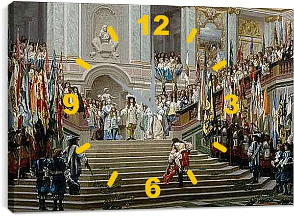 Часы картина - Прием принца Конде Людовиком XIV в Версале в 1674 году. Жан-Леон Жером