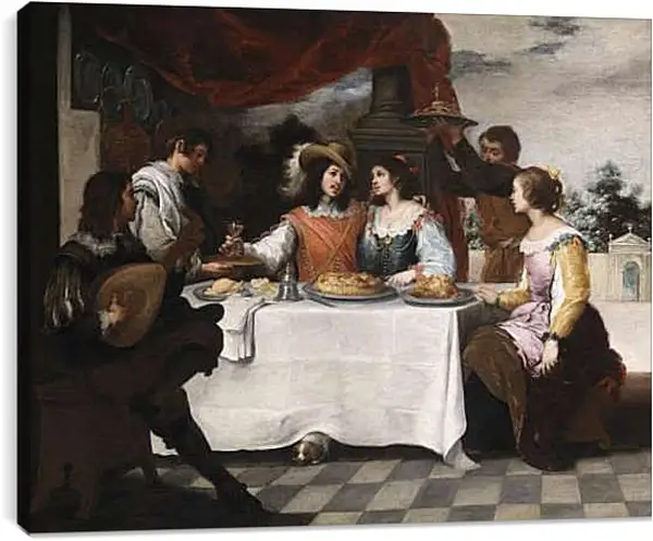 Постер на подрамнике - Блудный сын, пирующий с куртизанками. Бартоломе Эстебан Мурильо