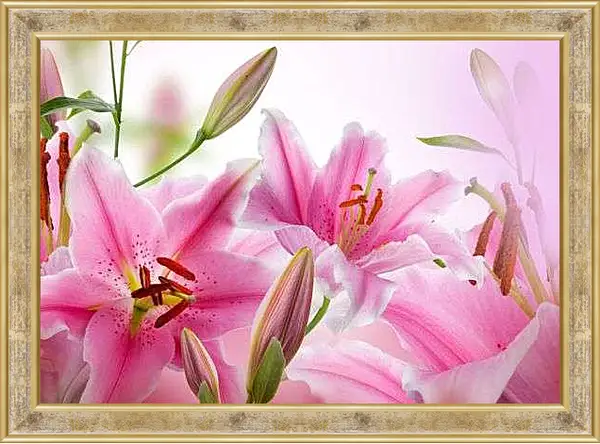 Картина в раме - Розовые лилии