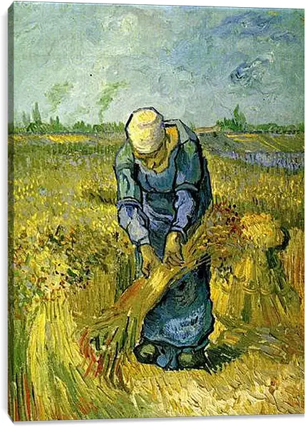 Постер на подрамнике - Peasant Woman Binding Sheaves after Millet. Винсент Ван Гог