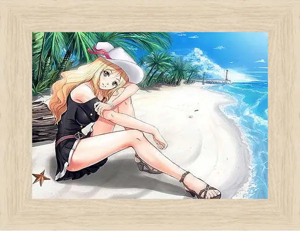 Картина в раме - Блондинка на пляже (Аниме)