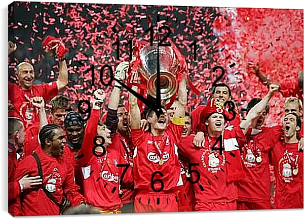Часы картина - Футболисты Ливерпуля с кубком Лиги Чемпионов