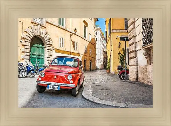 Картина в раме - Fiat Nuova 500 на улице Рима