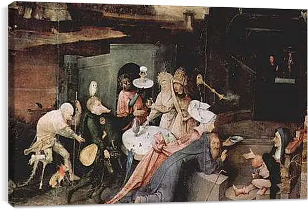 Постер на подрамнике - Antoniusaltar, Triptychon, Mitteltafel - Versuchung des Hl. Antonius. Иероним Босх