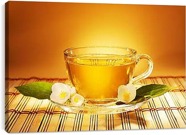 Постер на подрамнике - Чай и цветочки на блюдце. Жасминовый аромат.
