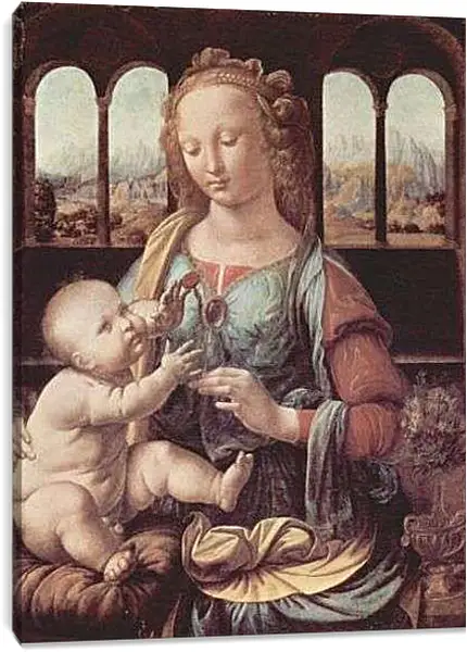 Постер на подрамнике - Мадонна с гвоздикой. Леонардо да Винчи