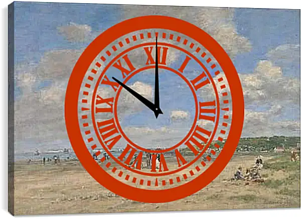 Часы картина - The Beach at Tourgeville-les-Sablons. Эжен Буден