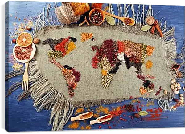 Постер на подрамнике - Карта мира из трав и специй
