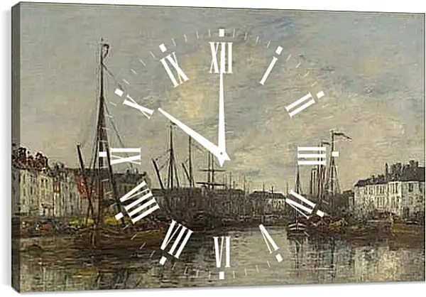 Часы картина - Brussels Harbour. Эжен Буден