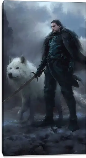 Постер на подрамнике - Джон Сноу и лютоволк Призрак