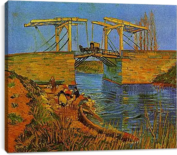 Постер на подрамнике - The Langlois Bridge at Arles with Women Washing. Винсент Ван Гог