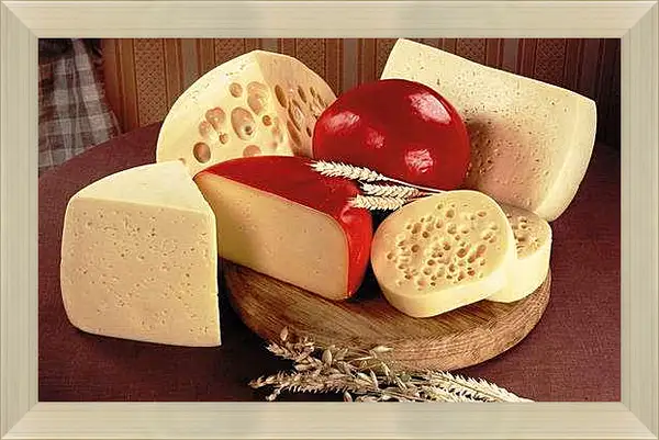 Картина в раме - Сыр различной формы. Сырное Изобилие.