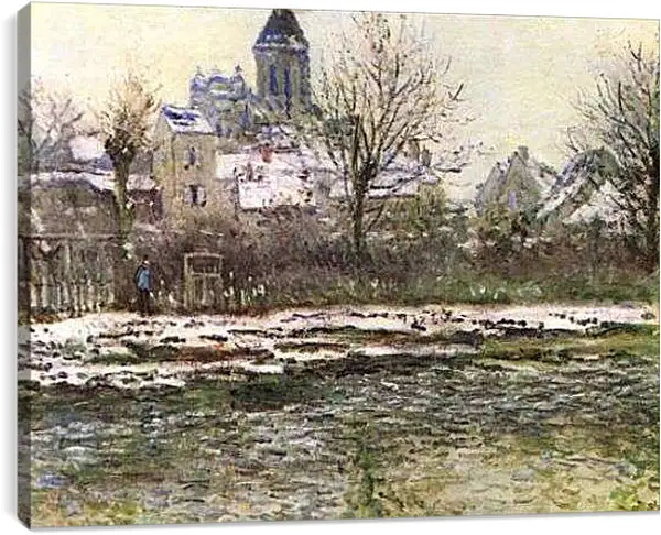 Постер на подрамнике - Church of Vetheuil in the Snow. Клод Моне