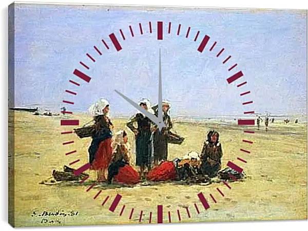 Часы картина - Women on the Beach at Berck. Эжен Буден