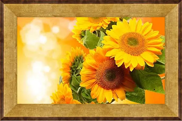 Картина в раме - Букет подсолнухов
