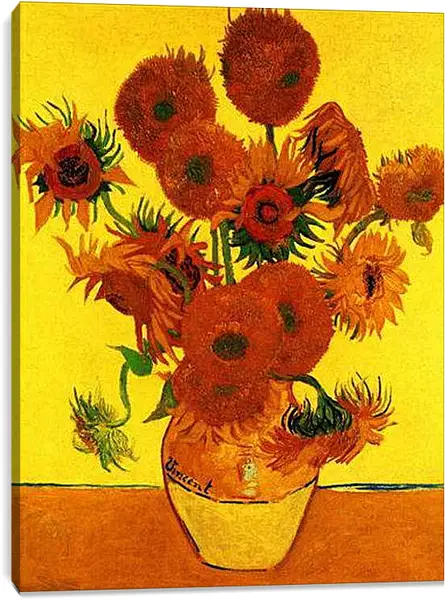 Постер на подрамнике - Still Life Vase with Fifteen Sunflowers 3. Винсент Ван Гог