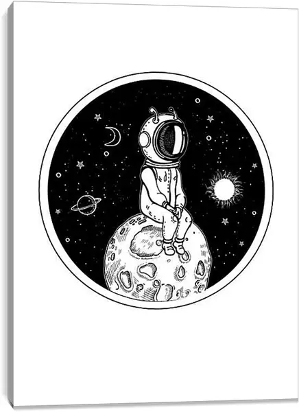 Постер на подрамнике - Астронавт сидит на маленькой планете