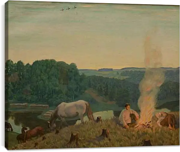 Постер на подрамнике - Костёр. Ночное. Борис Кустодиев