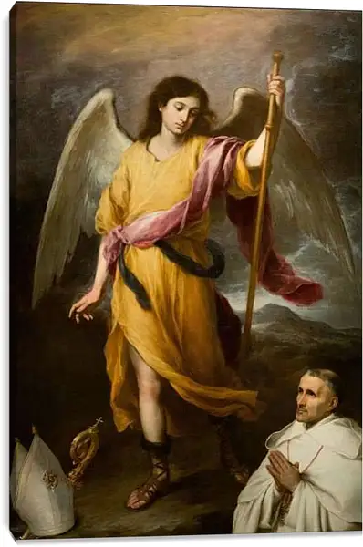 Постер на подрамнике - Архангел Михаил с эпископом. Бартоломе Эстебан Мурильо