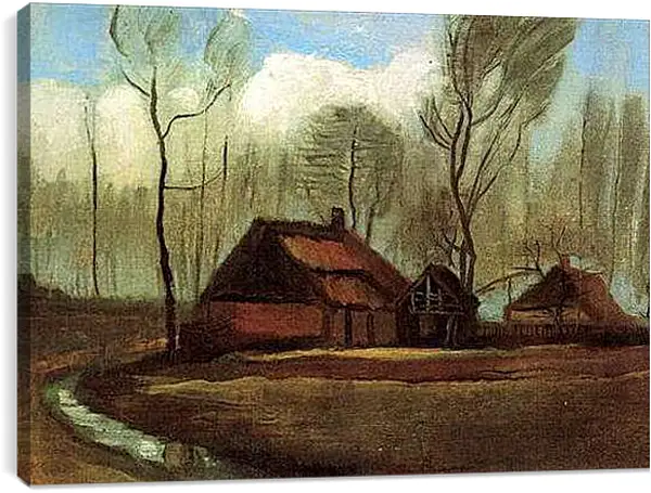 Постер на подрамнике - Farmhouses Among Trees. Винсент Ван Гог