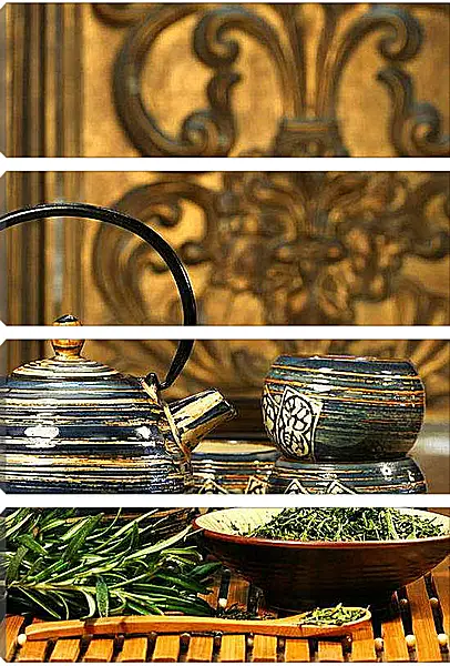 Модульная картина - Чай и деревянная ложка. Чайная гармония.