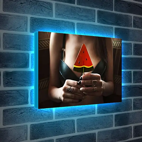 Лайтбокс световая панель - Девушка с долькой арбуза