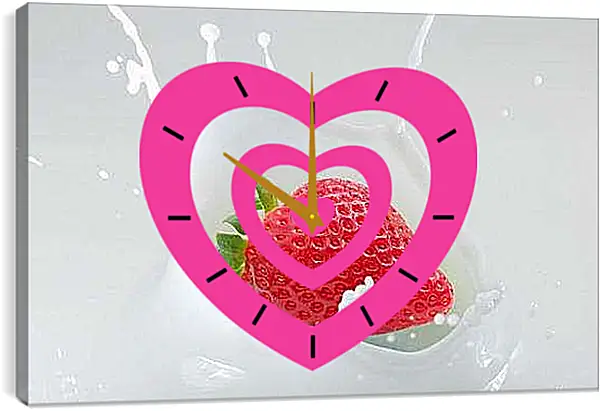 Часы картина - Клубника в сливках. Клубничное блаженство.