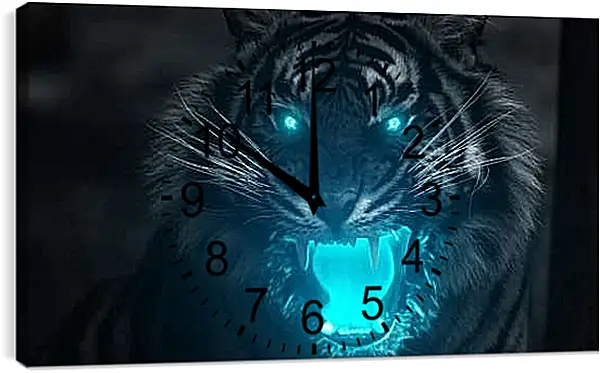 Часы картина - Белый тигр. Иллюстрация тигра. Животные