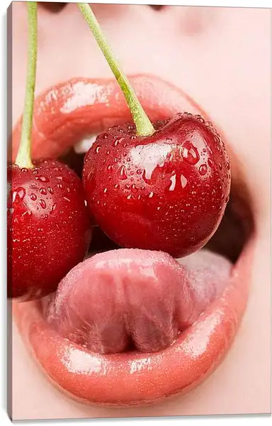 Постер на подрамнике - Вишенка и губы. Сладкая провокация.