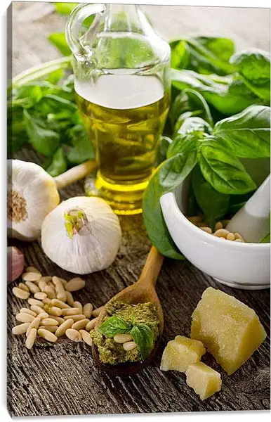 Постер на подрамнике - Будующий соус Песто. Итальянская Кухня.